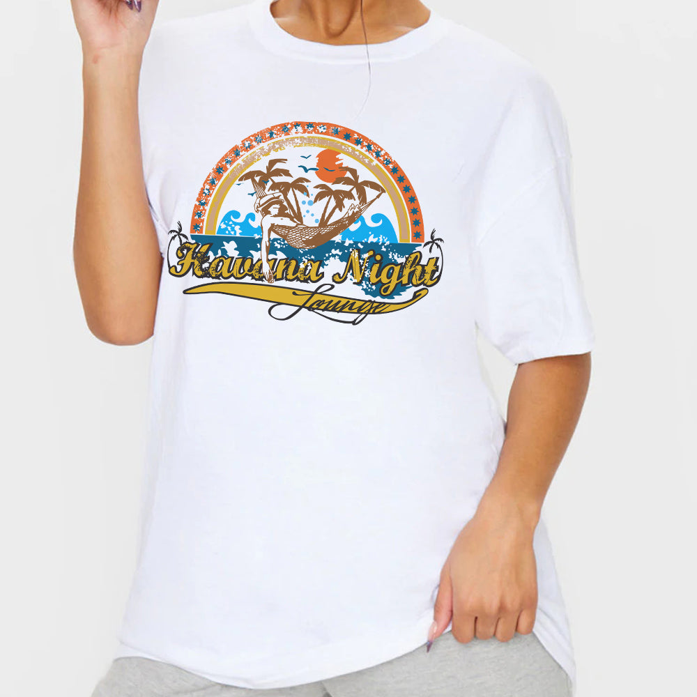 1Pcs White Tees Summer Casual Oversized Tee Best Surfing Santa Monica California Womens Retro Style T-Shirt Vacation Beach Shirt
