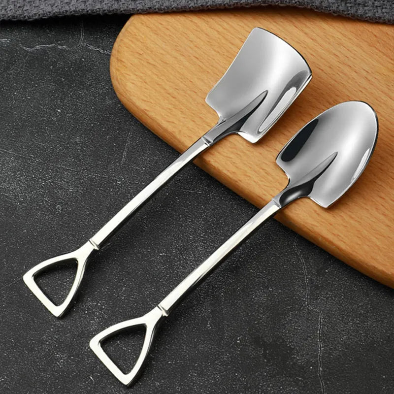 2-4Pcs 304 Stainless Steel Coffee Spoon Retro Shovel Spoon  For Ice Cream Creative Tea-Spoon Tableware Bar Tool Cutlery Set