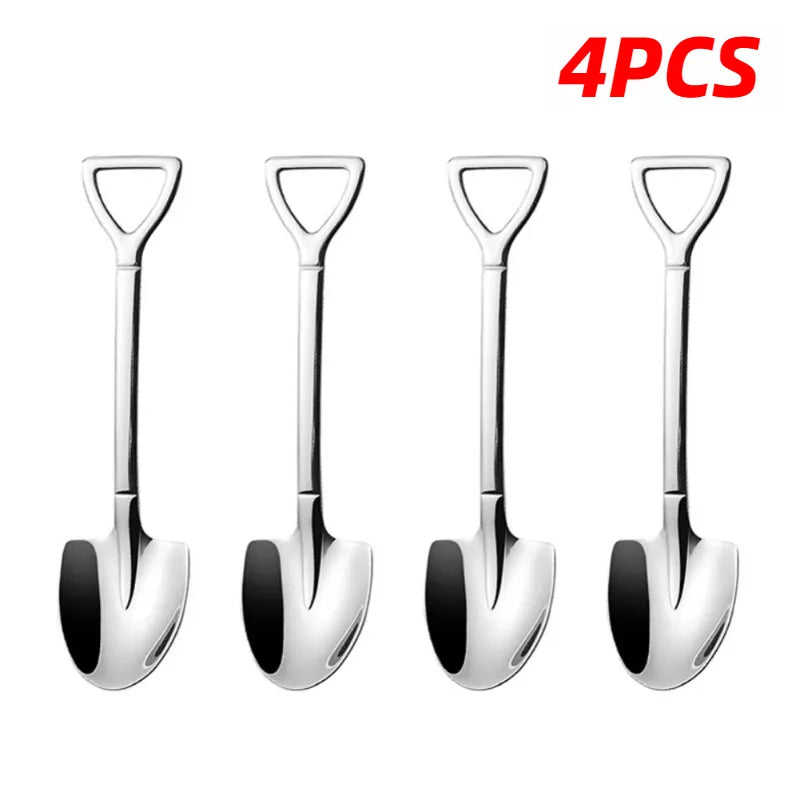 2-4Pcs 304 Stainless Steel Coffee Spoon Retro Shovel Spoon  For Ice Cream Creative Tea-Spoon Tableware Bar Tool Cutlery Set