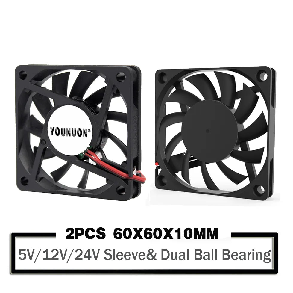 2 Pieces 5V 12V 24V 60Mm 6010 Dc  Fan 60X60X10Mm 6Cm Cooling Cooler Fan Computer Pc Cpu Case Cooling Ball Bearing Fan