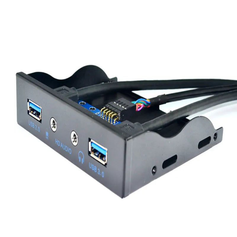 2 Port Usb 3.0 Hub Splitter Hd Audio 3.5Mm Earphone Jack Mic Interface Front Panel Bracket Adapter For Pc 20 Pin 3.5" Floppy Bay