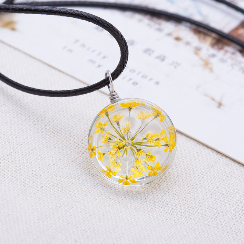 2017 New Fashion Flower Glass Ball Women Necklace Pendant Rope Chain Glass Zinc Alloy Jewelry