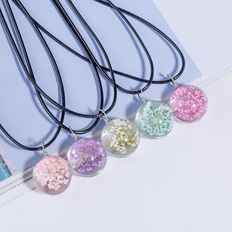 2017 New Fashion Flower Glass Ball Women Necklace Pendant Rope Chain Glass Zinc Alloy Jewelry