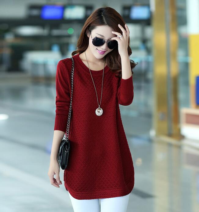 2018 Autumn Winter Sweater Women Round Neck Pullover Knit Sweater Large Size Loose Long Sleeves Women Tops Bottom Shirt Sweater