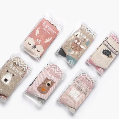 2018 Oln 6 Pairs/Lot Korean Socks Women Cotton Cute Cartoon Fox Panda Rabbit Animal Socks Calcetines 6 Colorss