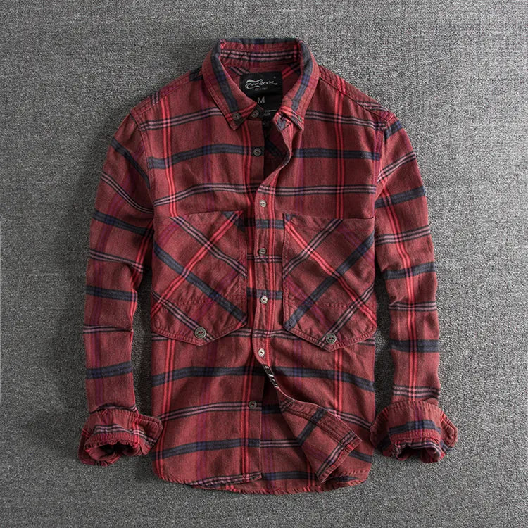 2020 Autumn Winter Europe America Simple Fashion Plaid Youth Long-Sleeve Blouse Washed Oxford Cloth Business Fashion Men&#39;S Shirt