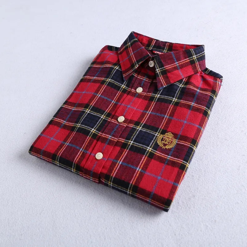 2020 Autumn Winter New Women&#39;S Flannel Plaid Shirt 100% Cotton Casual Style Blouses Long Sleeve Shirt Female Blusas Office Tops