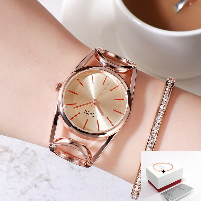 2020 Luxury Gedi Brand Rose Gold Plated Bracelet Watches Women Ladies Crystal Elegant Dress Quartz Wristwatches Relogio Feminino
