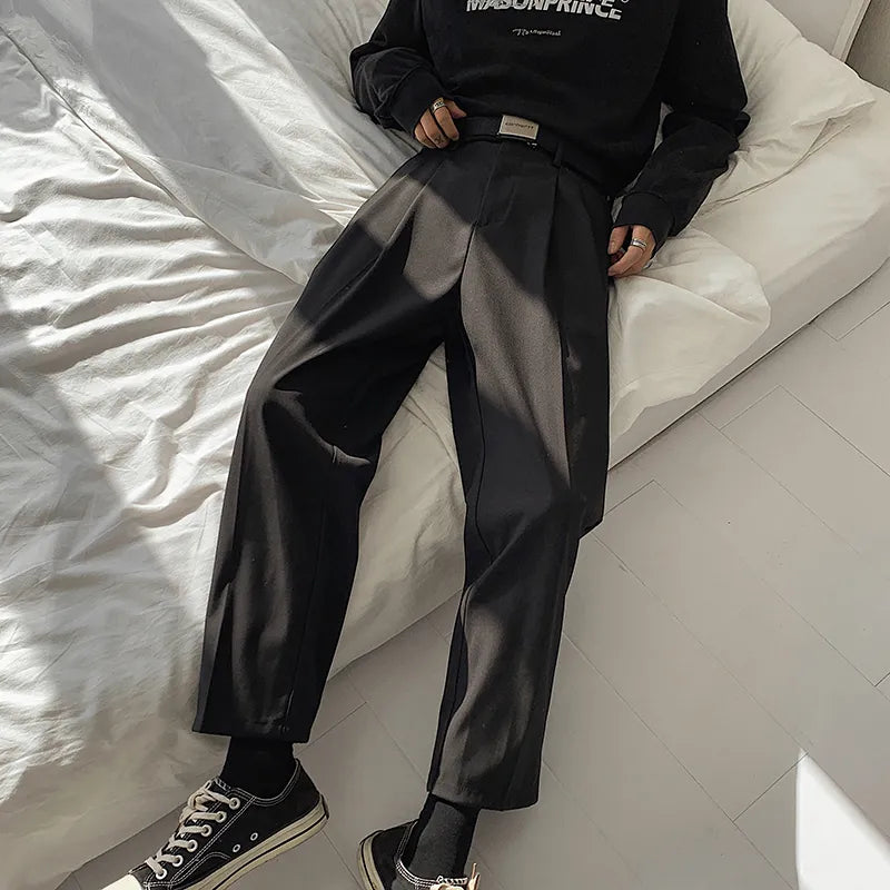 2020 Men&#39;S Loose Leisure Grey Formal Suit Pants Business Design Cotton Western-Style Trousers Male Black Casual Pants Size M-2Xl