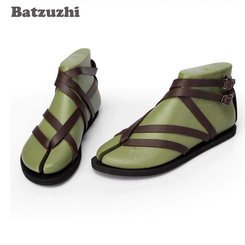 2020 Summer Sandal Shoes Black&Brown Gladiator Sandalias Mujer Men Beach Genuine Leather Sandals Rome Men Shoes , Big Size 46