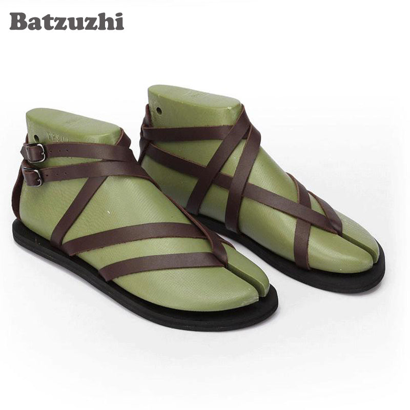 2020 Summer Sandal Shoes Black&Brown Gladiator Sandalias Mujer Men Beach Genuine Leather Sandals Rome Men Shoes , Big Size 46