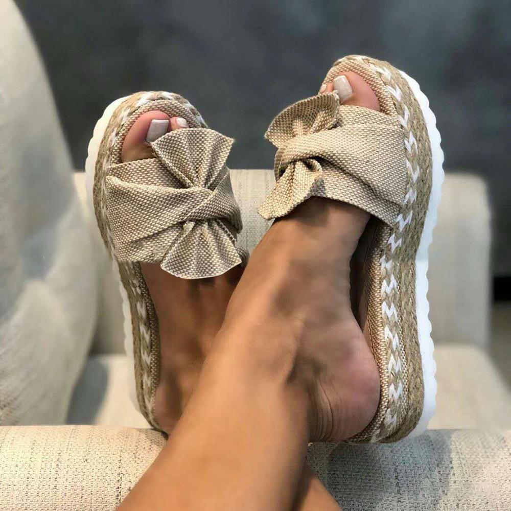 2020 Summer Fashion Sandals Shoes Women Bow Summer Sandals Slipper Indoor Outdoor Flip-Flops Beach Shoes Female Slippers