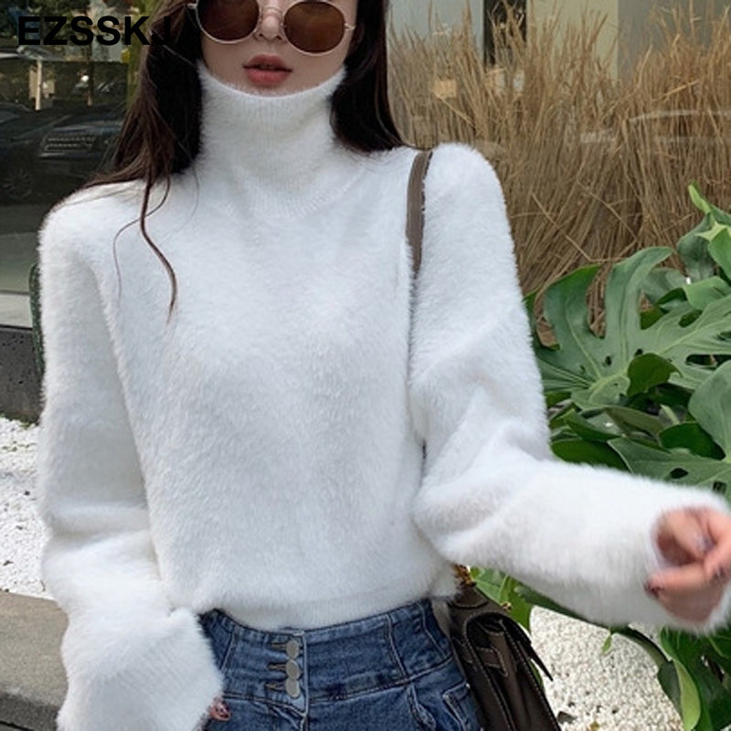 2020 Autumn Winter Oversize Turtlenect Thick Wool Cashmere Sweater Pullovers Women Long Sleeve Female Casual Big Sweater Jumper