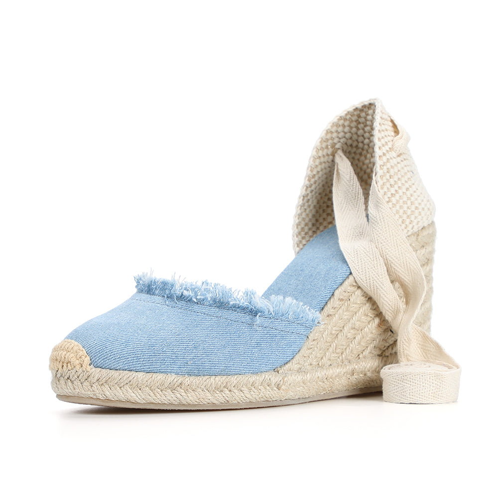 2021 9Cm Sandalias Mujer Special Offer Denim Sandals Sapato Feminino Sapatos Mulher Espadrilles Wedge For With Ankle Strap