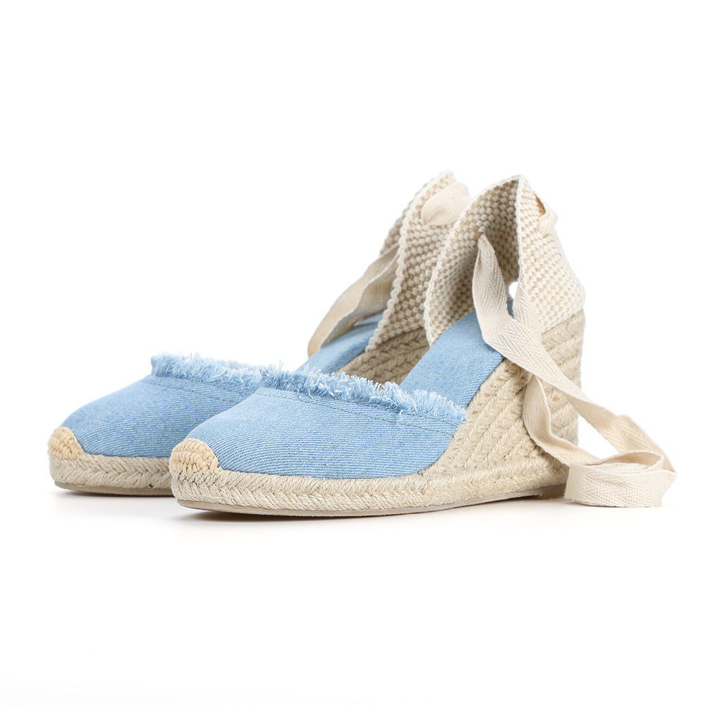 2021 9Cm Sandalias Mujer Special Offer Denim Sandals Sapato Feminino Sapatos Mulher Espadrilles Wedge For With Ankle Strap