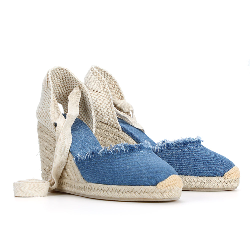 2021 9Cm Sandalias Mujer Special Offer Denim Sandals Sapato Feminino Sapatos Mulher Espadrilles Wedge For With Ankle Strap