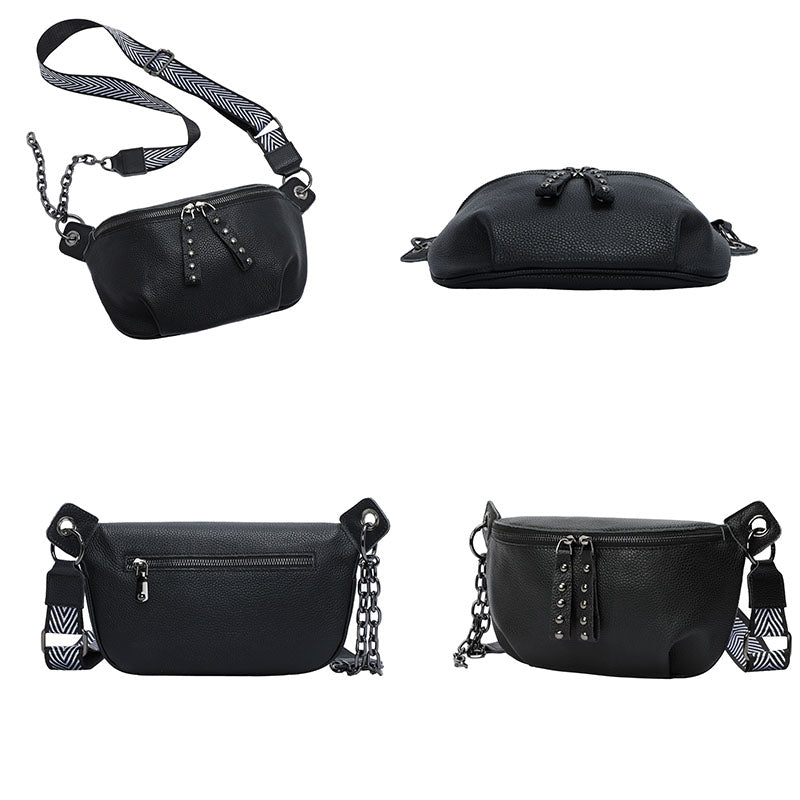 2021 Hot Genuine Leather Messenger Shoulder Packs Casual Women Chest Money Pouch  Half Moon Waist Bag Fashion Small Casual Bag