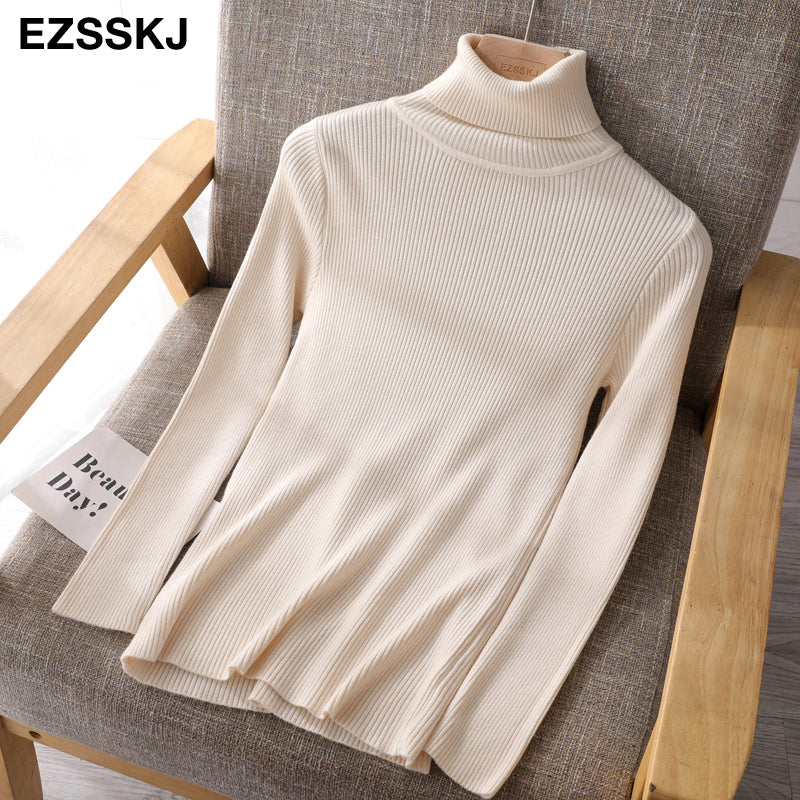 2021 Knitted Women Turtleneck Sweater Pullovers Spring Autumn Basic Women High Neck Sweaters Pullover Slim Female Cheap Top