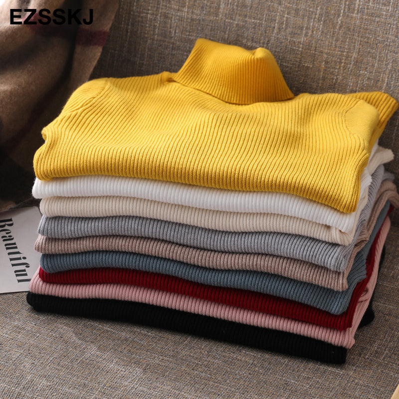 2021 Knitted Women Turtleneck Sweater Pullovers Spring Autumn Basic Women High Neck Sweaters Pullover Slim Female Cheap Top