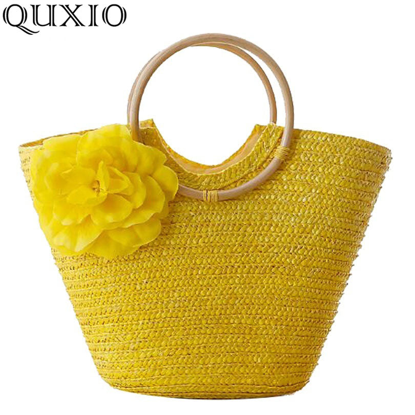 2021 New Rattan Handle Woven Bag Flowers Straw Bag Leisure Vacation Tote Beach Bag For Women Luxury Handbags Designer Mxh01