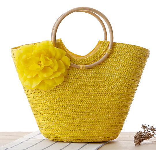 2021 New Rattan Handle Woven Bag Flowers Straw Bag Leisure Vacation Tote Beach Bag For Women Luxury Handbags Designer Mxh01