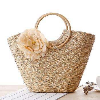 2021 New Rattan Handle Woven Bag Flowers Straw Bag Leisure Vacation Tote Beach Bag For Women Luxury Handbags Designer Mxh01