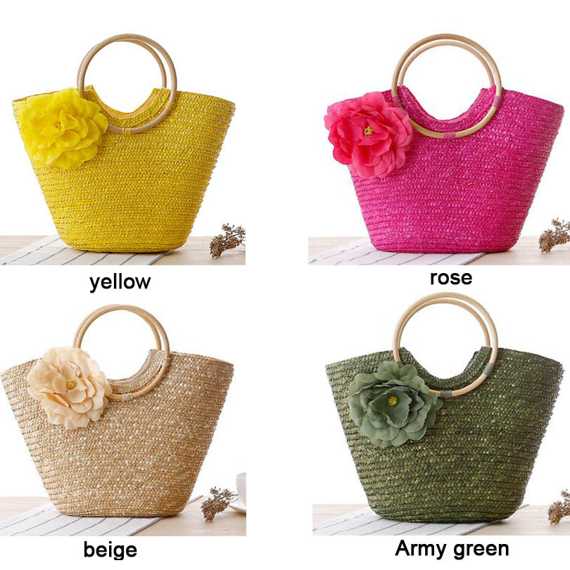 2021 New Rattan Handle Woven Bag Flowers Straw Bag Leisure Vacation Tote Beach Bag For Women Luxury Handbags Designer Mxh01