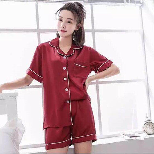 2021 Silk Short Pajamas Sleeve Soft Sleepwear Set Pyjamas Women Sexy Summer Two Piece Set Nightgown Plus Size Pyjamas Women Sets