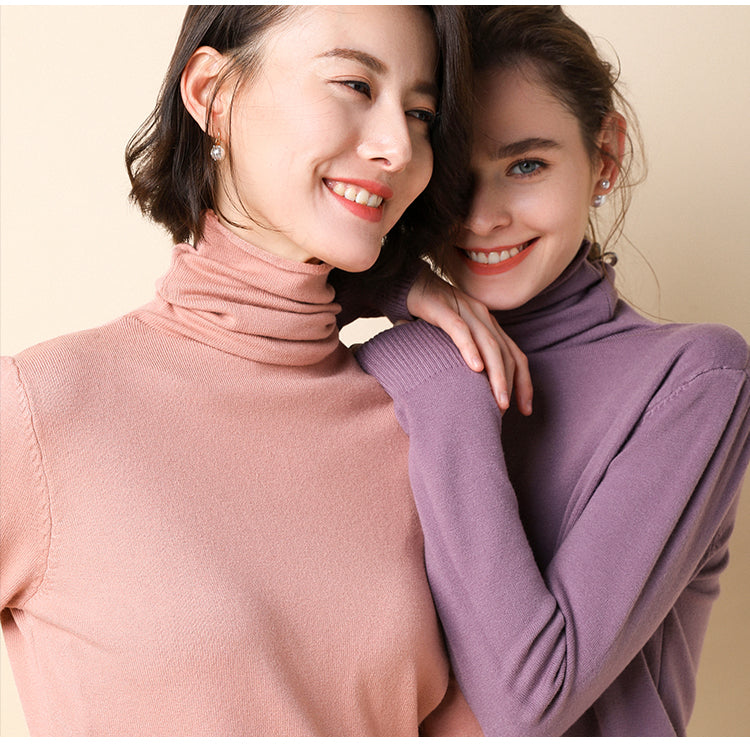 2021 Women Sweater Femme Autumn Turtleneck Sweater Pink Soft Material Women White Sweater Jumper Pullovers Tricot Pull Femme