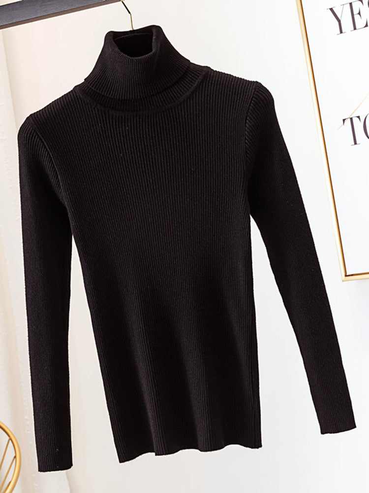 2022 Autumn Winter Knitted Sweater Pullovers Turtleneck Sweater For Women Long Sleeve White Black Soft Female Jumper Clothing