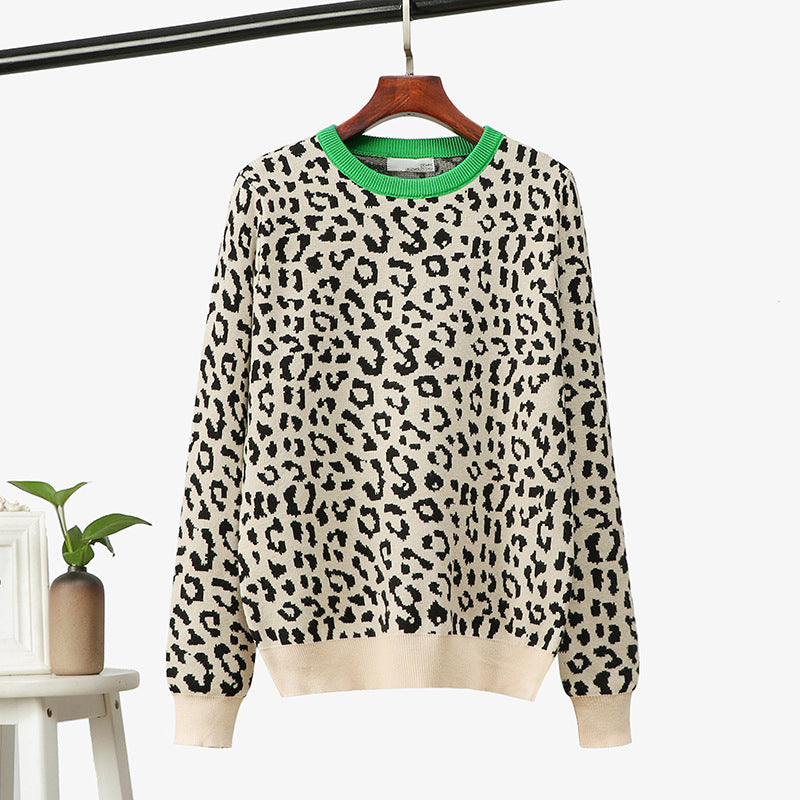 2022 Autumn Women O-Neck Pullovers Leopard Print Women Vintage Sweater Knitting Women Winter Sweater Femme Pull Femme