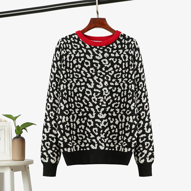 2022 Autumn Women O-Neck Pullovers Leopard Print Women Vintage Sweater Knitting Women Winter Sweater Femme Pull Femme