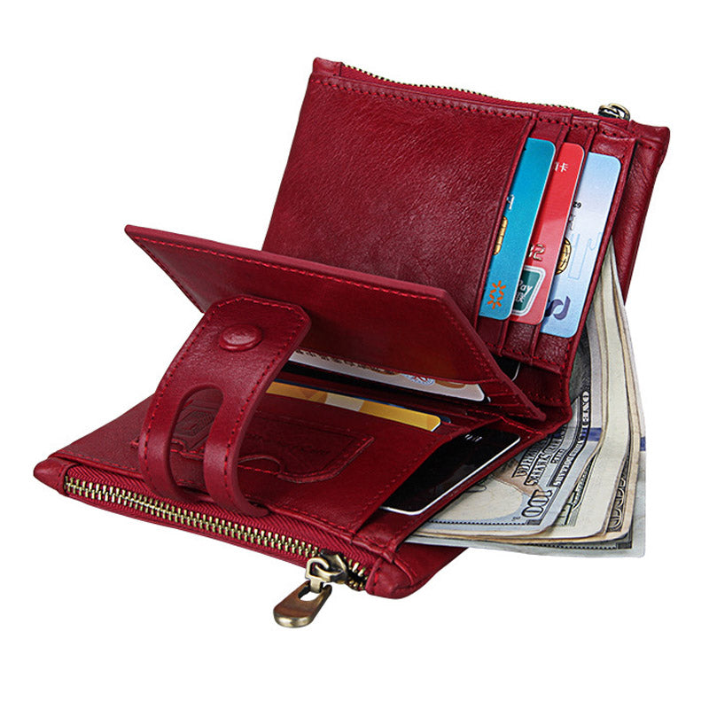 2022 Fashion Wallet Women Genuine Leather Wallets Ladies Red Rfid Double Zip Luxury Coin Purse Card Holder Small Wallets For Men