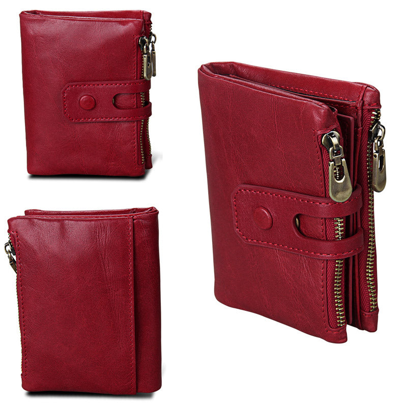 2022 Fashion Wallet Women Genuine Leather Wallets Ladies Red Rfid Double Zip Luxury Coin Purse Card Holder Small Wallets For Men