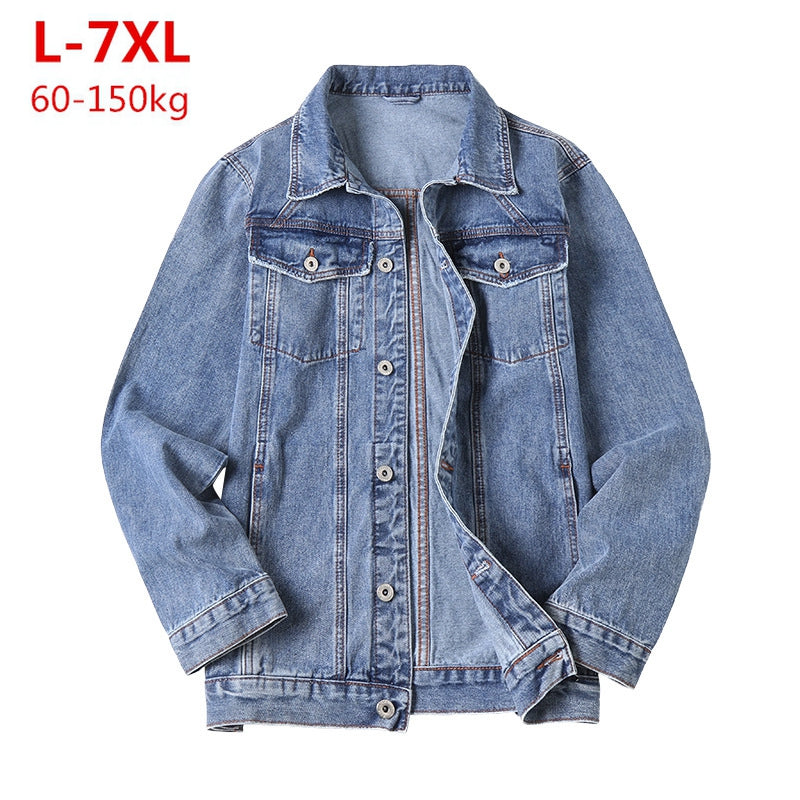2022 Men'S Denim Jacket Plus Size 5Xl 6Xl 7Xl Light Blue Denim Jacket Men Fashion Design Spring Large Male Oversized Jean Jacket