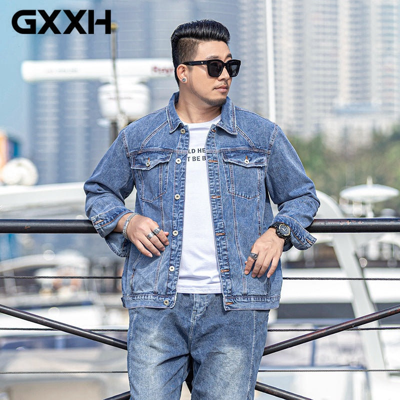 2022 Men'S Denim Jacket Plus Size 5Xl 6Xl 7Xl Light Blue Denim Jacket Men Fashion Design Spring Large Male Oversized Jean Jacket