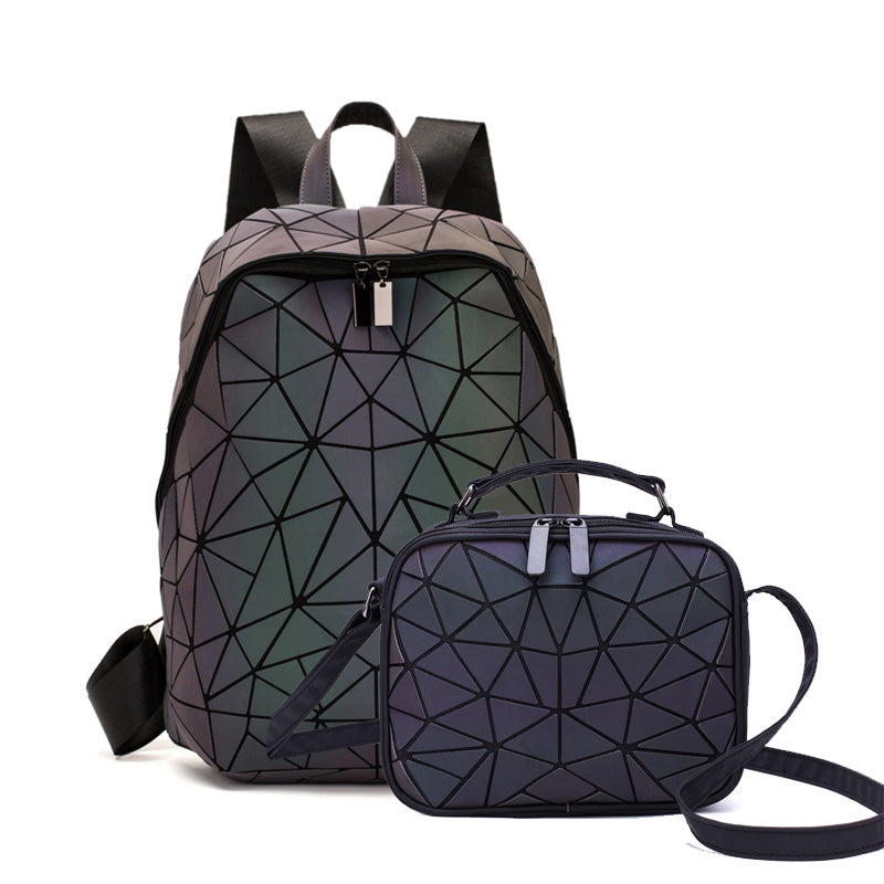 2022 New Luminous Backpack School Women Men Set Rucksack Female Lattice Backbag Holographic Shoulder Bags Purse Mochila Sac