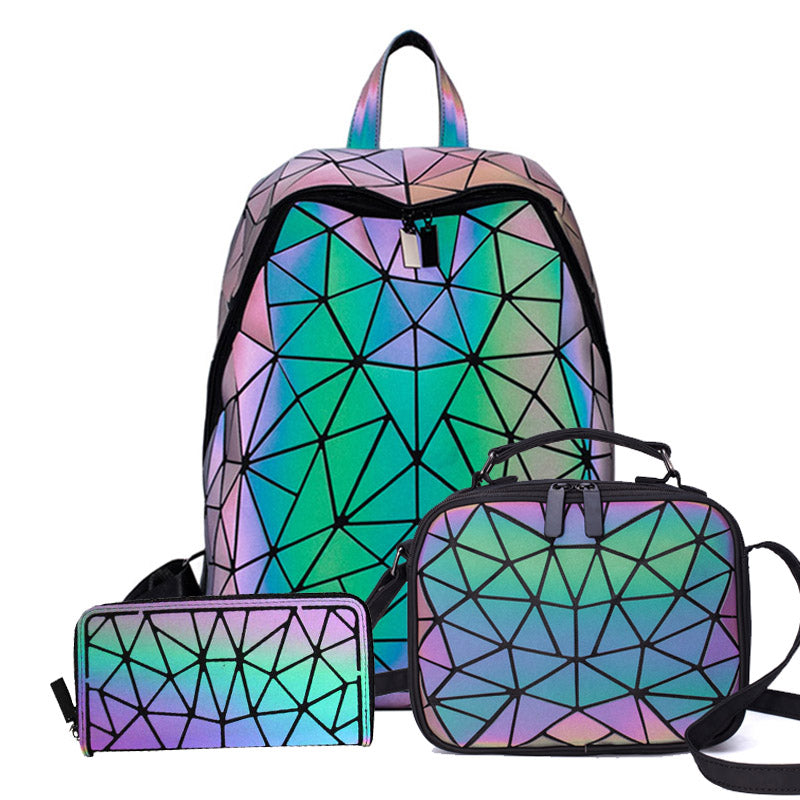 2022 New Luminous Backpack School Women Men Set Rucksack Female Lattice Backbag Holographic Shoulder Bags Purse Mochila Sac