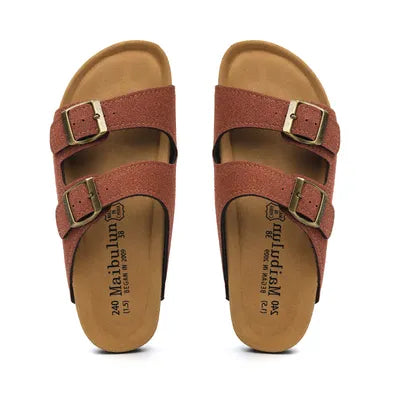 2022 New Summer Men&#39;S Cork Slippers Suede Leather Mule Clogs Slippers Man Soft Cork Two Buckle Beach Slides Footwear For Men 45