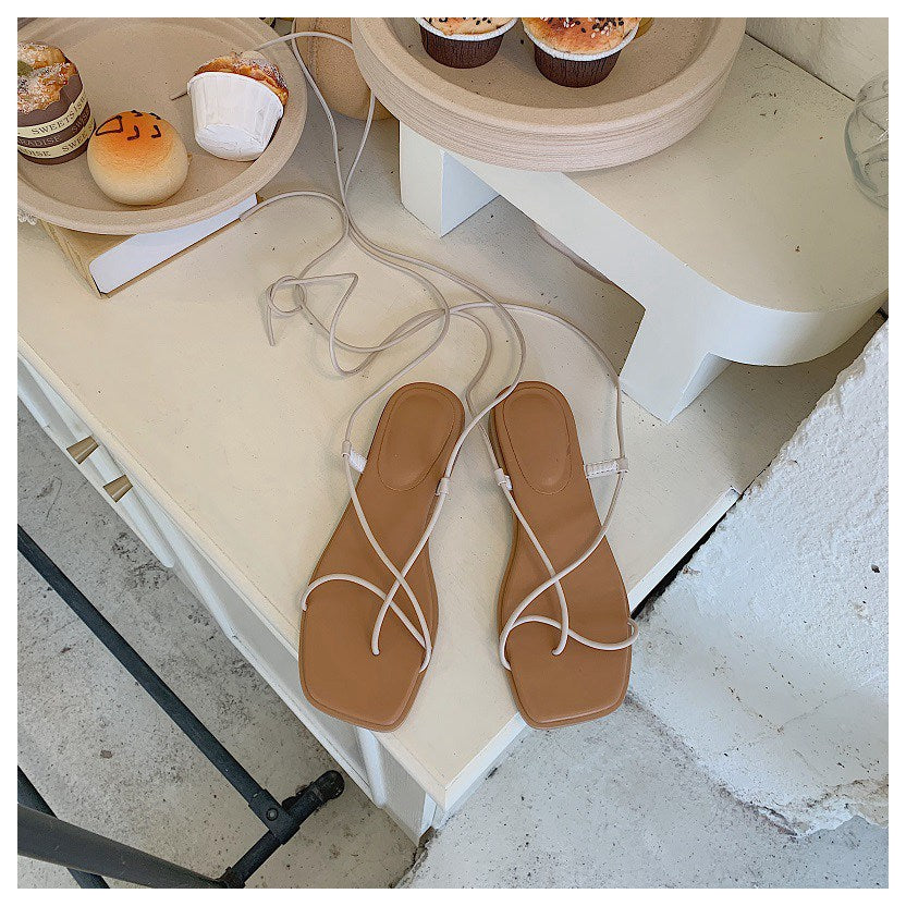 2022 New Summer Sandals Women Flat Ankle Strap Gladiator Sandal Lace Up Casual Shoes Brand Sandals Vacation Flip Flops Sandalias