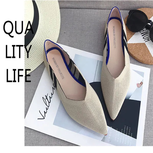2022 Pointed Toe Flats Ladies Flat Shoes Ballet  Breathable Knit Mocasines De Mujer Gestante Bailarinas De Mujer Loafers Autumn