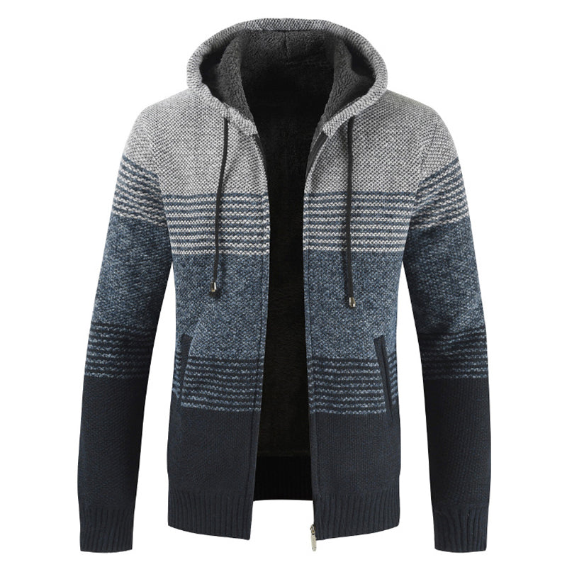 2022 Winter Sweater Coat Men Thick Warm Hooded Cardigan Jumpers Men Striped Wool Liner Zipper Fleece Coats Men