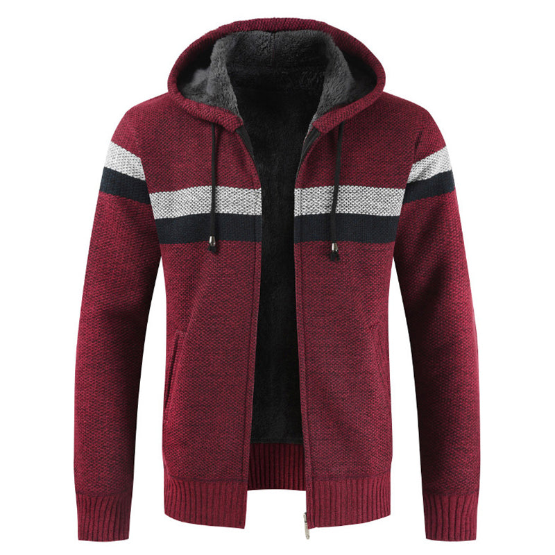 2022 Winter Sweater Coat Men Thick Warm Hooded Cardigan Jumpers Men Striped Wool Liner Zipper Fleece Coats Men