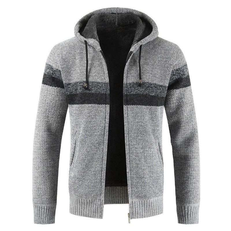 2022 Winter Sweater Coat Men Thick Warm Hooded Cardigan Jumpers Men Striped Wool Liner Zipper Fleece Coats Men