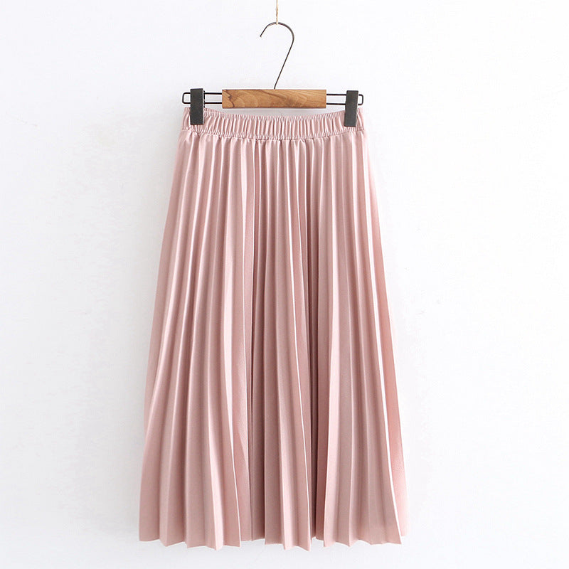 2022 Women Summer A-Line Pleated Skirt High Waist Elegant Pink Skirt Casual Clothes Faldas Jupe Femme Saia Women Midi Skirts