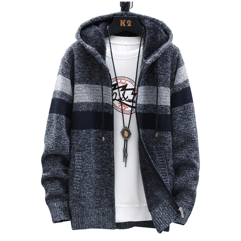 2022 Winter Men'S High Quality Knitted Thicken Mens Coats Hood Male Sweater Casual Keep Warm Male Cardigan Sweaters Men My039