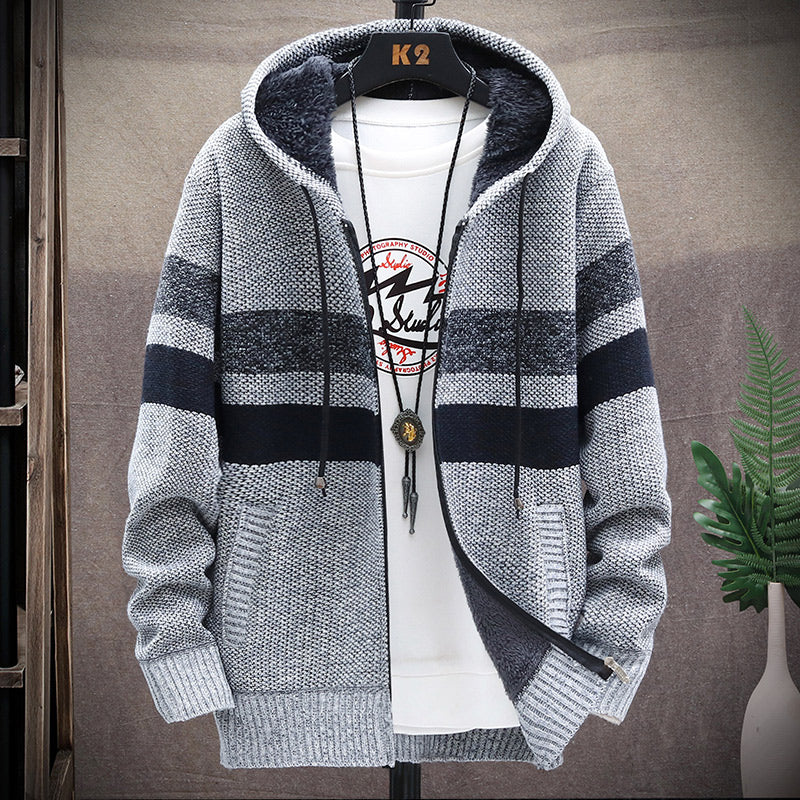 2022 Winter Men'S High Quality Knitted Thicken Mens Coats Hood Male Sweater Casual Keep Warm Male Cardigan Sweaters Men My039