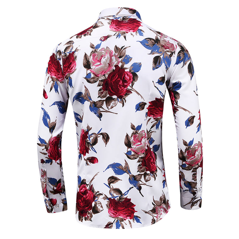 2023 Autumn Men Slim Floral Print Long Sleeve Shirts Fashion Brand Party Holiday Casual Dress Flower Shirt Homme Plus Size 7Xl