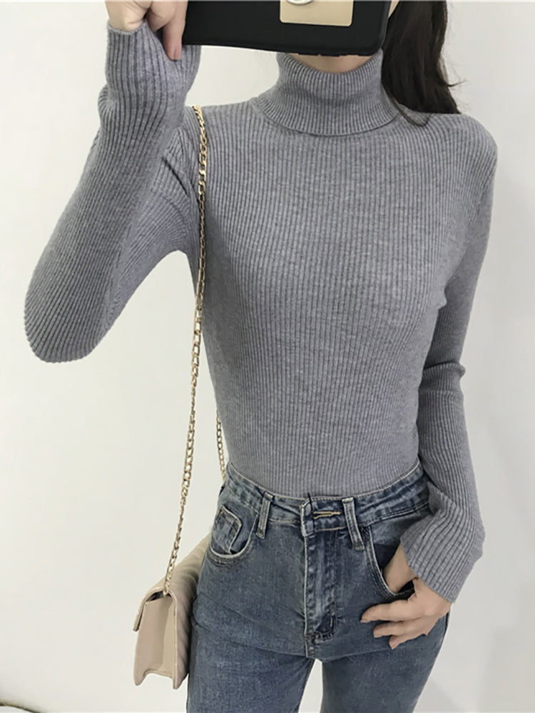 2023 Autumn Winter Thick Sweater Women Knitted Ribbed Pullover Sweater Long Sleeve Turtleneck Slim Jumper Soft Warm Pull Femme