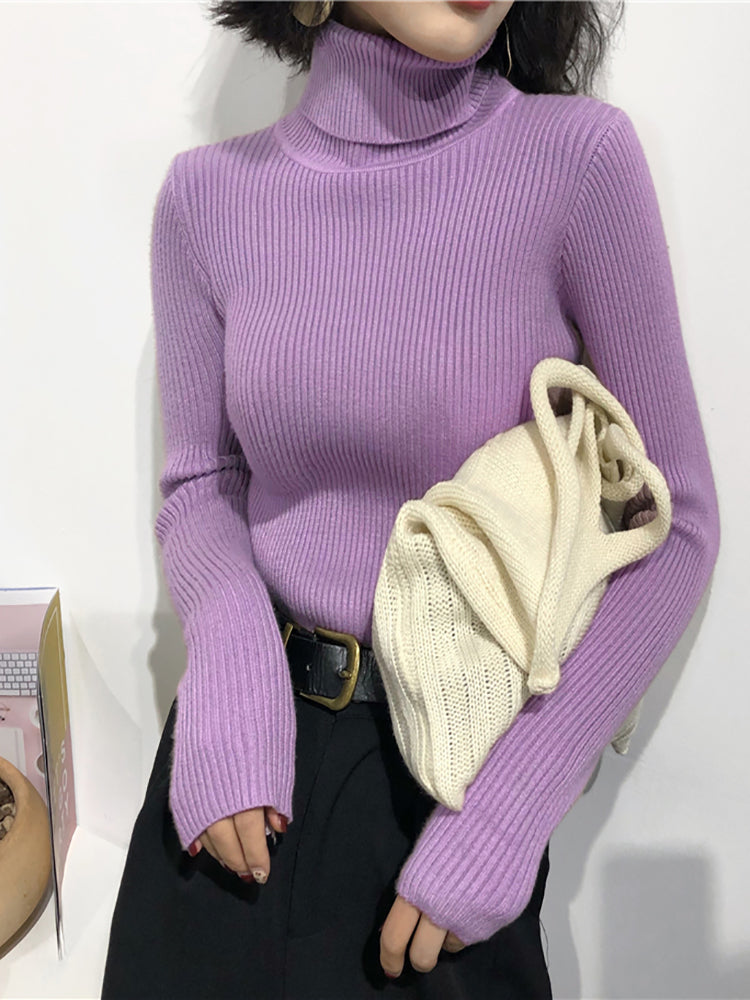 2023 Autumn Winter Thick Sweater Women Knitted Ribbed Pullover Sweater Long Sleeve Turtleneck Slim Jumper Soft Warm Pull Femme